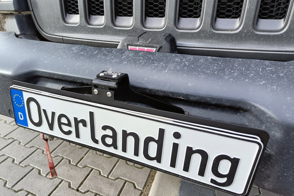 Klappbarer Kennzeichenhalter für Seilwinde