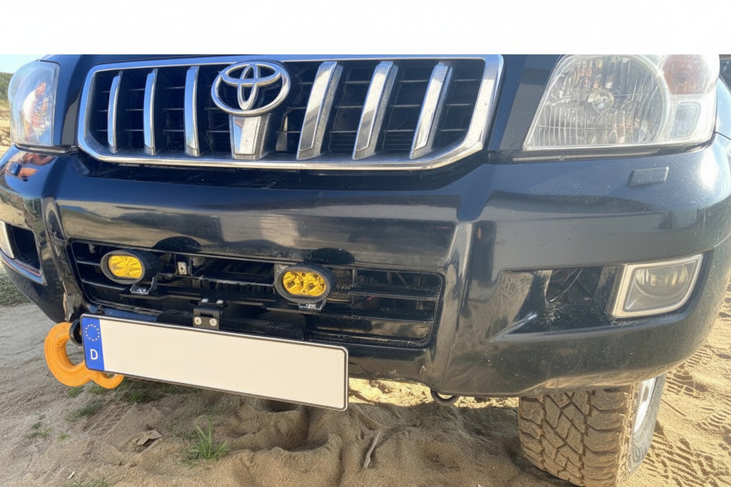 Foldable license plate holder for winch with LED bracket