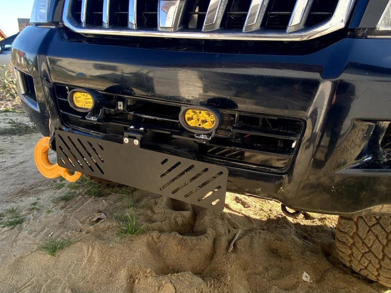 Foldable license plate holder for winch with LED bracket