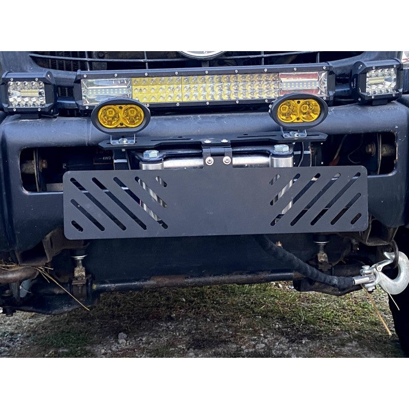 Foldable license plate holder for winch with LED bracket